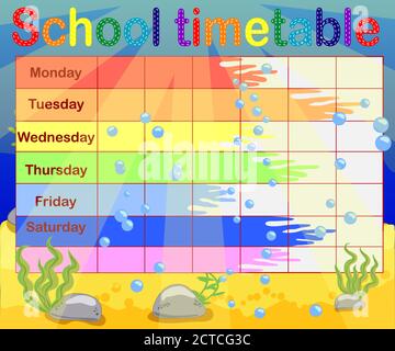 Orario scolastico con temi marini, tavolo, sott'acqua Illustrazione Vettoriale
