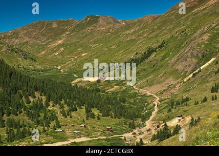 Animas Forks visto da Alpine Loop, San Juan Mountains, Colorado, Stati Uniti Foto Stock