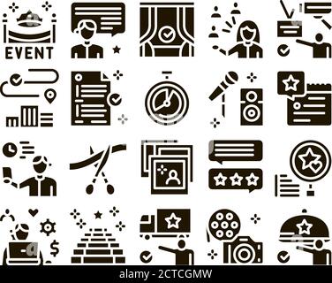 Vettore impostato glyph per la pianificazione del partito dell'evento Illustrazione Vettoriale