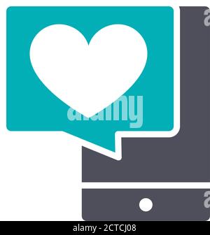Smartphone con icona a forma di cuore. Recensione del cliente, messaggio d'amore, valutazione, come, simbolo testimonial Illustrazione Vettoriale