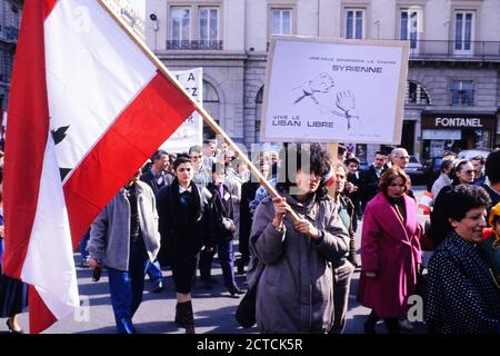 I manifestanti sostengono il Libano, Lione, 1989 Foto Stock