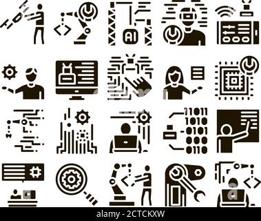 Robotics Master Glyph Set Vector Illustrazione Vettoriale