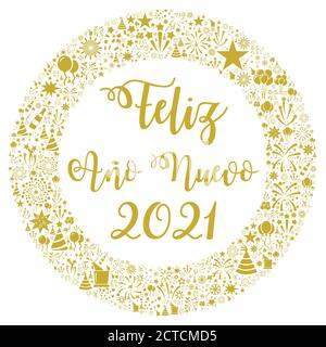 Felice anno nuovo 2021 in lingua spagnola Foto Stock