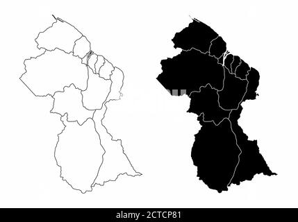 Mappe delle regioni della Guyana Illustrazione Vettoriale