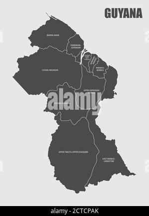 Mappa delle regioni della Guiana Illustrazione Vettoriale