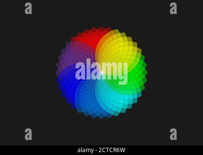 Ruota dei colori, ruota dei colori monocromatica, teoria degli schemi colorati, spettro vettoriale isolato o sfondo nero Illustrazione Vettoriale