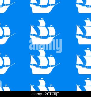 Modello senza cuciture con le navi a vela. Vettore di illustrazione piatta. Illustrazione Vettoriale