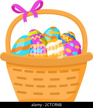 Cestino con uova per Pasqua.festa illustrazione vettore piatto. Illustrazione Vettoriale