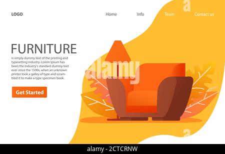 Soggiorno casa poltrona interna .Landing page template. Illustrazione Vettoriale