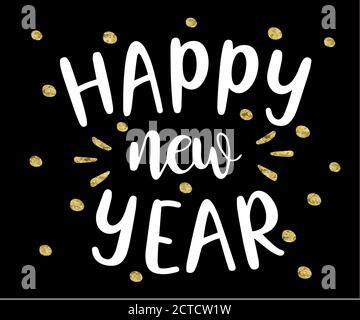 I cartelli di Natale e Capodanno impostano il colore oro bianco su uno sfondo nero per biglietti d'auguri, etichette regalo, emblemi, festeggiamenti di Capodanno, promozioni di prodotto Illustrazione Vettoriale