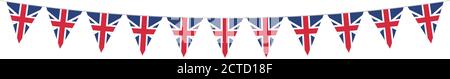 Festa nazionale britannica. Bandiere britanniche con strisce e colori nazionali. Martinetto di raccordo. Memorial Day. Banner. Ghirlande. Pennants. Illustrazione Vettoriale