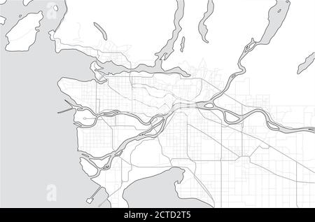 Greater Vancouver mappa e comuni, British Columbia, Canada. Mappa turistica o guida della metropolitana Vancouver BC. Una semplice mappa in scala di grigi senza testo. Illustrazione Vettoriale