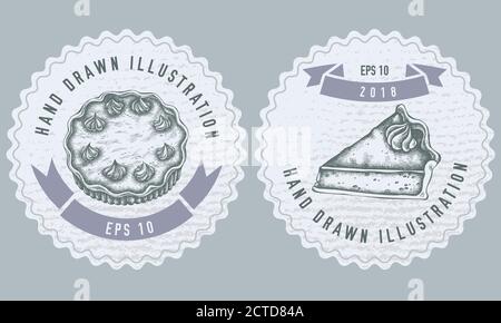 Design delle etichette monocromatiche con illustrazione della torta di zucca Illustrazione Vettoriale