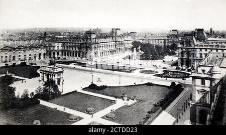 Una vista storica del museo del Louvre, Parigi, Francia, tratta da una cartolina del 1906-1920. Foto Stock