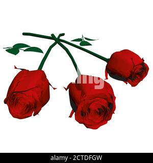 Bouquet poligonale di tre rose rosse. 3D. Illustrazione vettoriale Illustrazione Vettoriale