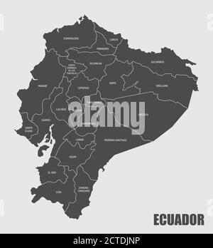 La mappa dell'Ecuador divisa in province con etichette Illustrazione Vettoriale