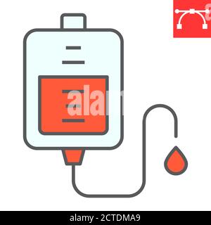 Icona della linea a colori per trasfusione di sangue, AIDS e hiv, grafica vettoriale del segno di donazione di sangue, icona del contorno con tratto modificabile, eps 10. Illustrazione Vettoriale