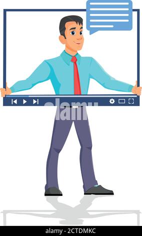 Young Man ha uno schermo e parla su Internet Video Illustrazione Vettoriale