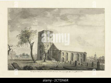 Un originale schizzo delle rovine della Trinity Church N. York -- preso da un ufficiale inglese nella Rivoluzione, immagine fissa, stampe, 1775 - 1890 Foto Stock