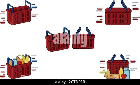 Set di icone di cestini con cibi e bevande - Vettore Illustrazione Vettoriale