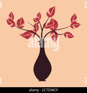 Autunno foglie colorate vaso con uno sfondo arancione chiaro Illustrazione Vettoriale