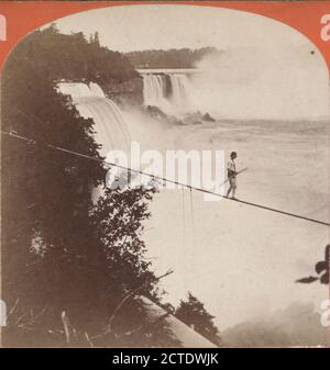 Bellini che attraversa il fiume Niagara su una corda stretta, Barker, George (1844-1894), New York (state), Niagara Falls (N.Y. e Ont.), Ontario Foto Stock