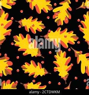 Motivo senza giunture a tema autunnale, ghiande e foglie di quercia e castagne. Illustrazione Vettoriale