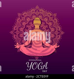 Banner, brochure e poster per l'illustrazione vettoriale della Giornata Internazionale dello Yoga. 21 giugno festeggia la giornata mondiale dello yoga - Vector.... Illustrazione Vettoriale