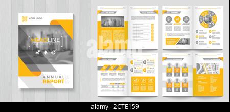 Relazione annuale aziendale con copertina. Brochure, cartella, presentazione, opuscolo. Formato A4. Illustrazione Vettoriale