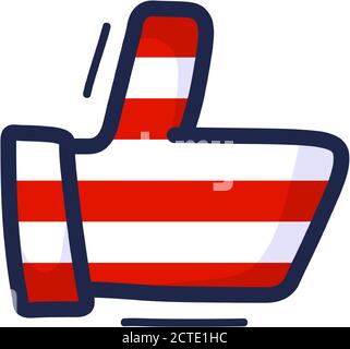 Vota Thumb up cartoon illustrazione. Vettore segno isolato su sfondo bianco. Disegno a mano di Cartoon Vector. Bandiera americana su Thumb Illustrazione Vettoriale