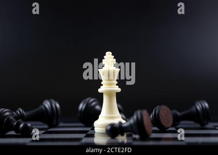 Ultimo pezzo di scacchi del re bianco in piedi per il concetto di vincita di affari Foto Stock