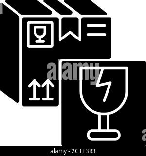 Oggetti fragili icona glifo nero Illustrazione Vettoriale