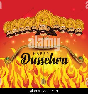 Happy Dussehra indiano festival disegno rafan faccia vettore illustrazione Illustrazione Vettoriale