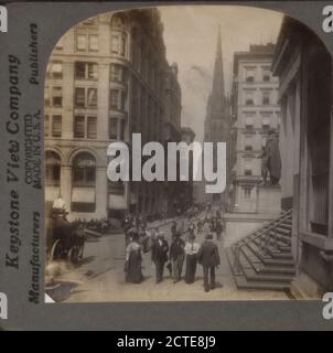 Wall Street, New York, U.S.A..Street scene, Trinity Church in background., 1890, New York (state), New York (N. Y.), New York, Manhattan (New York, N. Y.), Wall Street (New York, N. Y Foto Stock