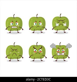 Personaggio verde di cartoni animati di mela con varie espressioni arrabbiate Illustrazione Vettoriale
