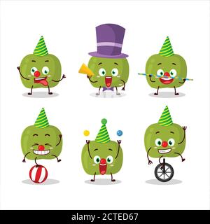 Personaggio cartoon di mela verde con vari spettacoli circensi Illustrazione Vettoriale