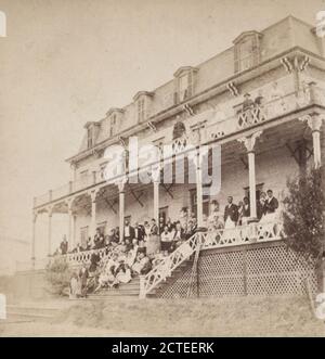 Gruppo di ospiti dell'hotel sul portico e balcone., Pach, G. W. (Gustavus W.) (1845-1904), Turismo, Porches, Hotel, balconi, ospiti, New Jersey, Asbury Park (N.J.), Ocean Grove (N. J Foto Stock