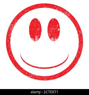 Un getto d'inchiostro di gomma con emoji faccein rosso sorridente tutto con effetto grunge su bianco Illustrazione Vettoriale