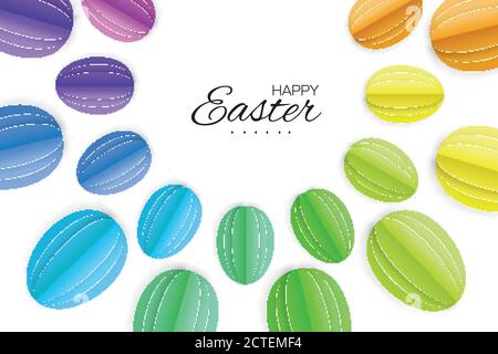 Biglietto d'auguri di buona Pasqua per Origami. Carta colorata taglio uovo di Pasqua. Sfondo bianco. Illustrazione vettoriale. Illustrazione Vettoriale