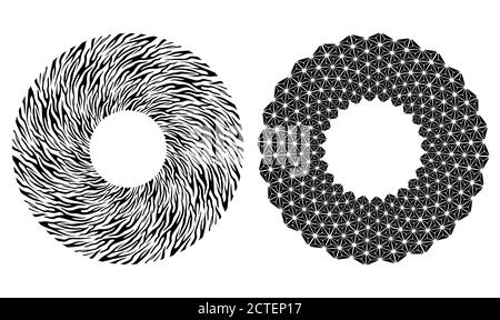 Set di cornici nere rotonde di vetro colorato e pelli di zebra. Elemento vettoriale per inviti, carte e la vostra creatività Illustrazione Vettoriale