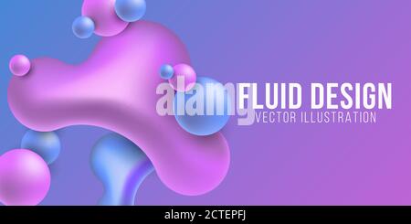Forme colorate liquide su uno sfondo viola-blu. Concetto di forme a gradiente fluido. Sfondo futuristico. Illustrazione vettoriale. EPS 10 Illustrazione Vettoriale