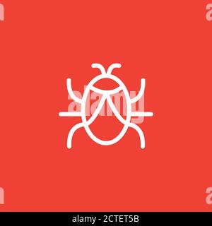 Icona linea bug su sfondo rosso. Illustrazione di Red Flat Style Vector. Illustrazione Vettoriale