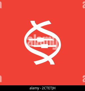 Icona DNA su sfondo rosso. Illustrazione di Red Flat Style Vector. Illustrazione Vettoriale