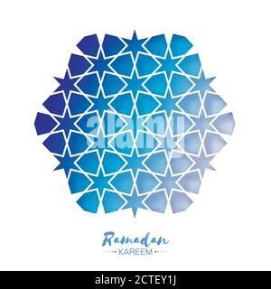 Biglietto d'auguri Ramadan Kareem .finestra Moschea Arabesque Blu Origami. Arabo modello ornamentale in carta taglio style.Holy mese di musulmani. Illustrazione vettoriale Illustrazione Vettoriale
