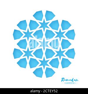 Biglietto d'auguri Ramadan Kareem .finestra Moschea Arabesque Blu Origami. Arabo modello ornamentale in carta taglio style.Holy mese di musulmani. Illustrazione vettoriale Illustrazione Vettoriale
