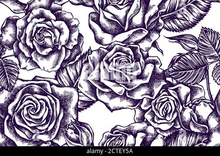 Motivo artistico senza cuciture con rose Illustrazione Vettoriale