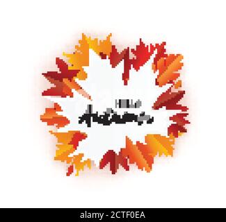 Bella carta autunnale tagliata foglie. Ciao autunno. Modello di volantino di settembre. Struttura in acero. Spazio per il testo. Origami Foliage. Quercia. Retro poster autunnale Illustrazione Vettoriale