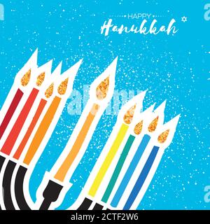 Buon biglietto di auguri Hanukkah. Hanuka juish illustrazione vettoriale. menorah ebrea. Simbolo candele Hanuka. Cornice quadrata per il testo. Illustratore vettoriale Illustrazione Vettoriale