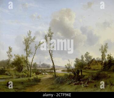 Kluyver Pieter Lodewijk - un vasto paesaggio con Pastore e. Pecora accanto a un fiume tortuoso - Scuola Olandese - 19 Secolo Foto Stock
