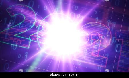 creazione di un progetto con un numero di 2021 anni. Illustrazione 3d del concetto astratto. Disegno di una linea di schema digitale. Foto Stock